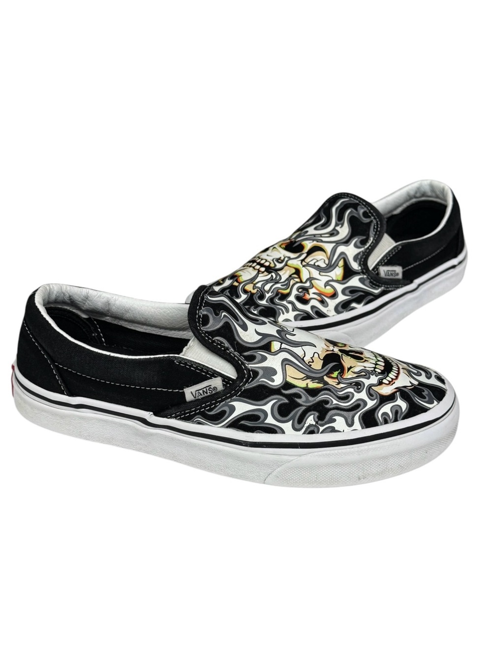 VANS OFF THE WALL Classic Flame Skull Tattoo Slip On Sneakers Men's 5.5/Womens 7